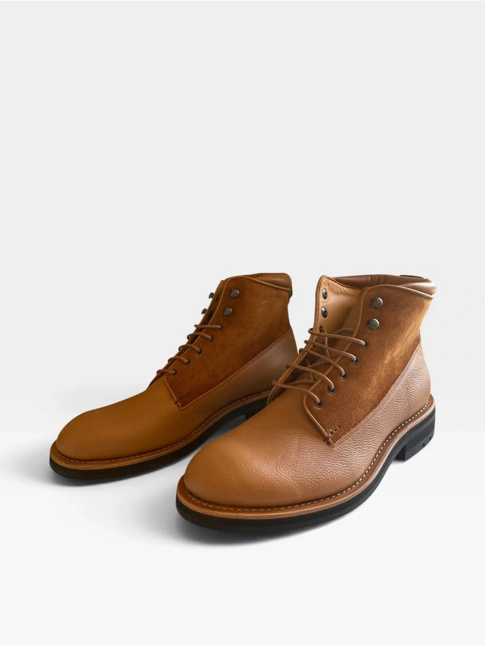 Heschung Raphia Boxing in Cognac Brown Leather Lace-Up Boots UK7 = US 7.5-8 New
